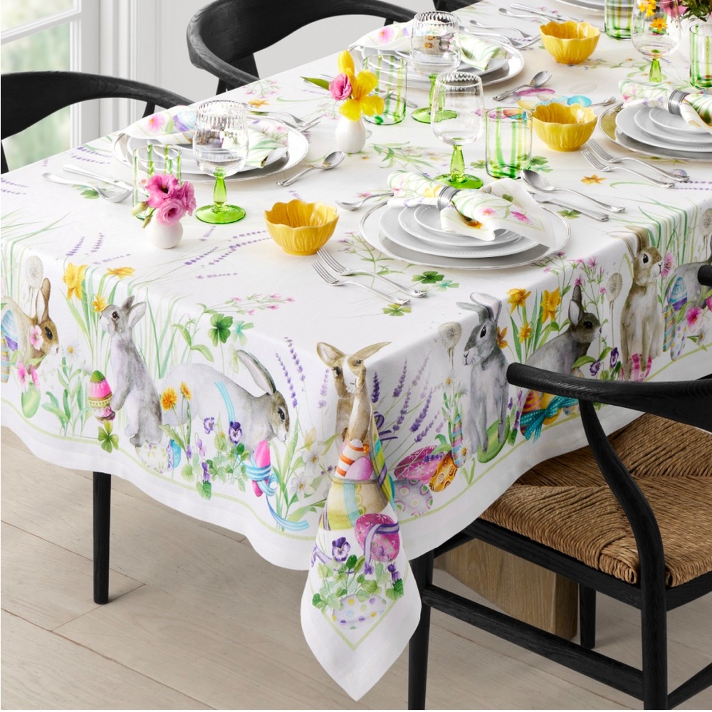 Williams Sonoma Roger Printed Linen Easter Tablecloth 70”x108” NWT